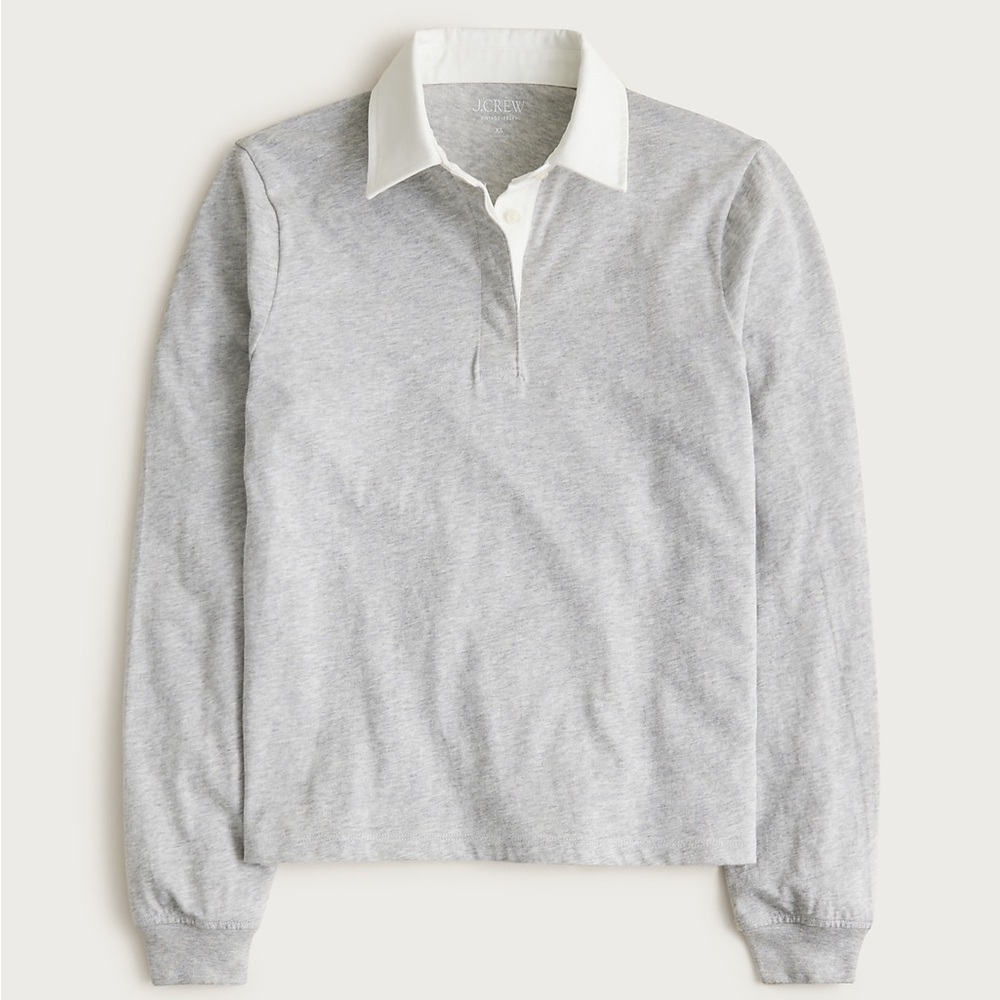 J. Crew Grey Long Sleeve Polo with White Collar